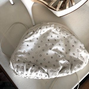 Iconic White Leather Jeweled Bag By Sharif